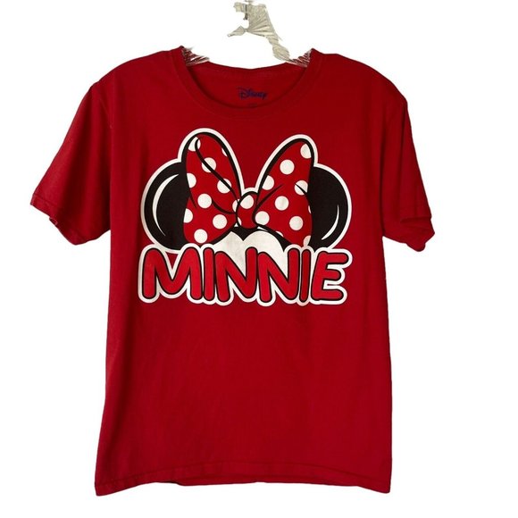Disney Girls Large 10/12 Minnie Mouse Tshirt Red Crew Neck Short Sleeves